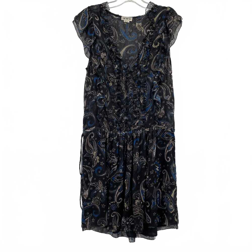 Zadig & Voltaire Black Blue Beaded Ruffle Mini Dress | Womens M